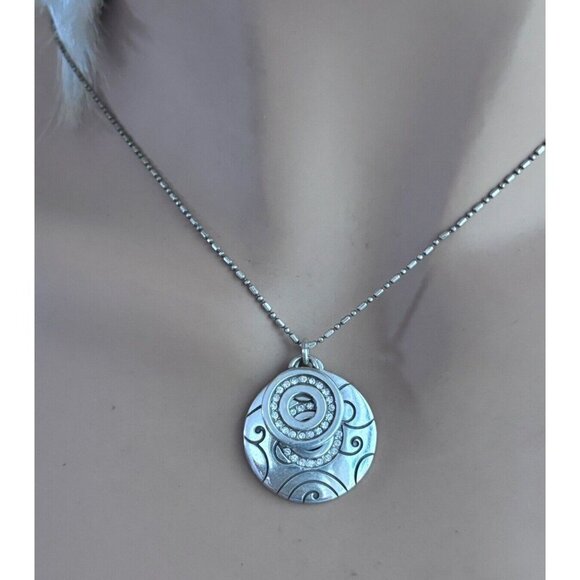 Brighton silver plated and crystal double disk pendant necklace Crystals - Picture 1 of 5
